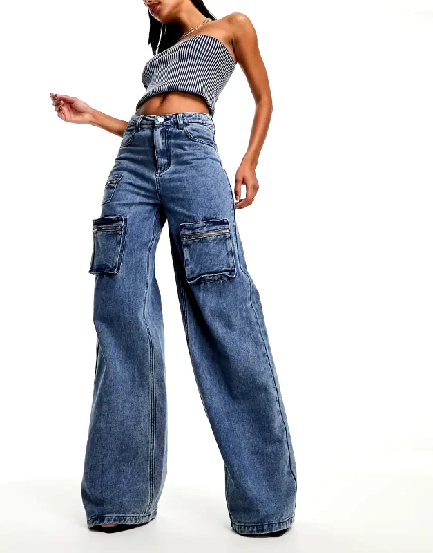 Simmi Clothing Simmi wide leg pocket detail jeans in blue wash