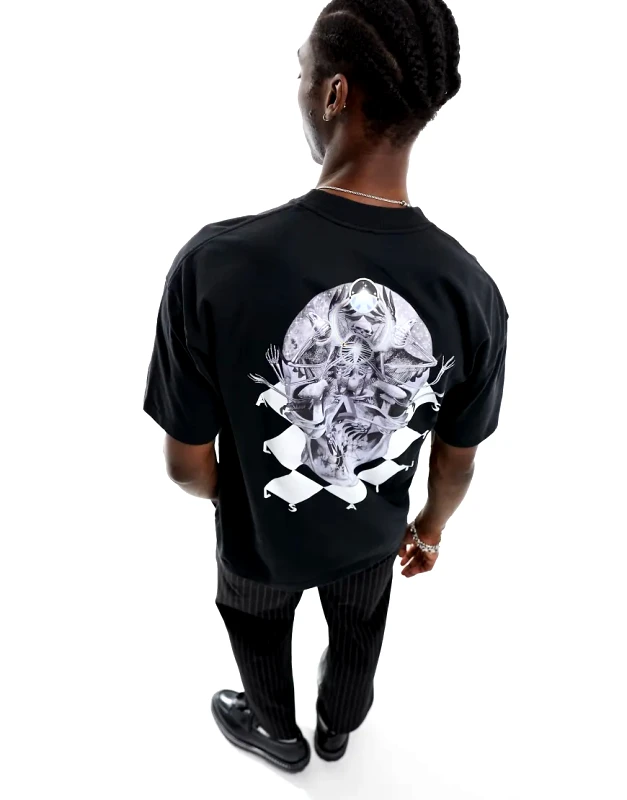 AllSaints AllSaints Grid short sleeve crew t-shirt with back print in black
