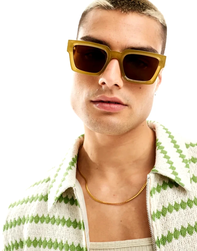 ASOS DESIGN ASOS DESIGN square sunglasses in khaki-Green