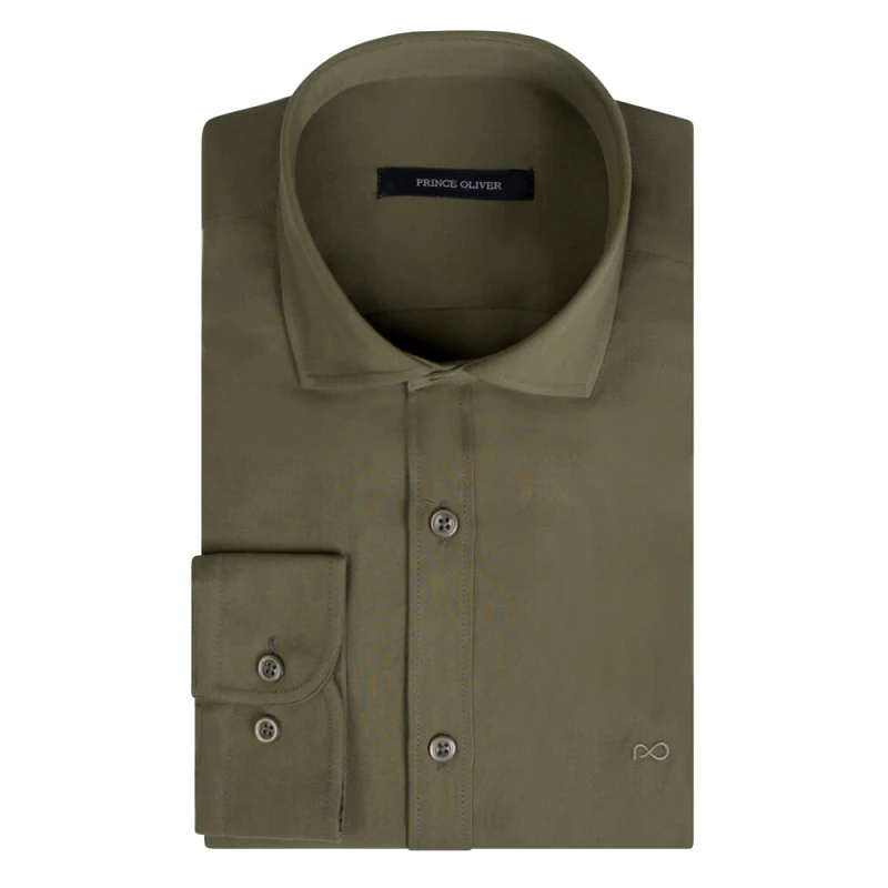 Prince Oliver Prince Oliver Tencel Πουκάμισο Χακί (Modern Fit) New Arrival