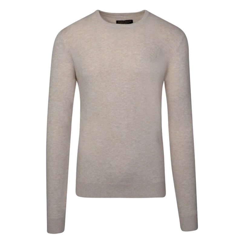Prince Oliver Premium Πουλόβερ Μπεζ Cashmere Blend Round Neck (Modern Fit)