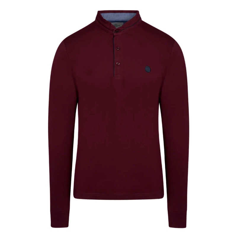 Prince Oliver Signature Long Sleeve Mao Polo Μπορντώ (Modern Fit) New Arrival