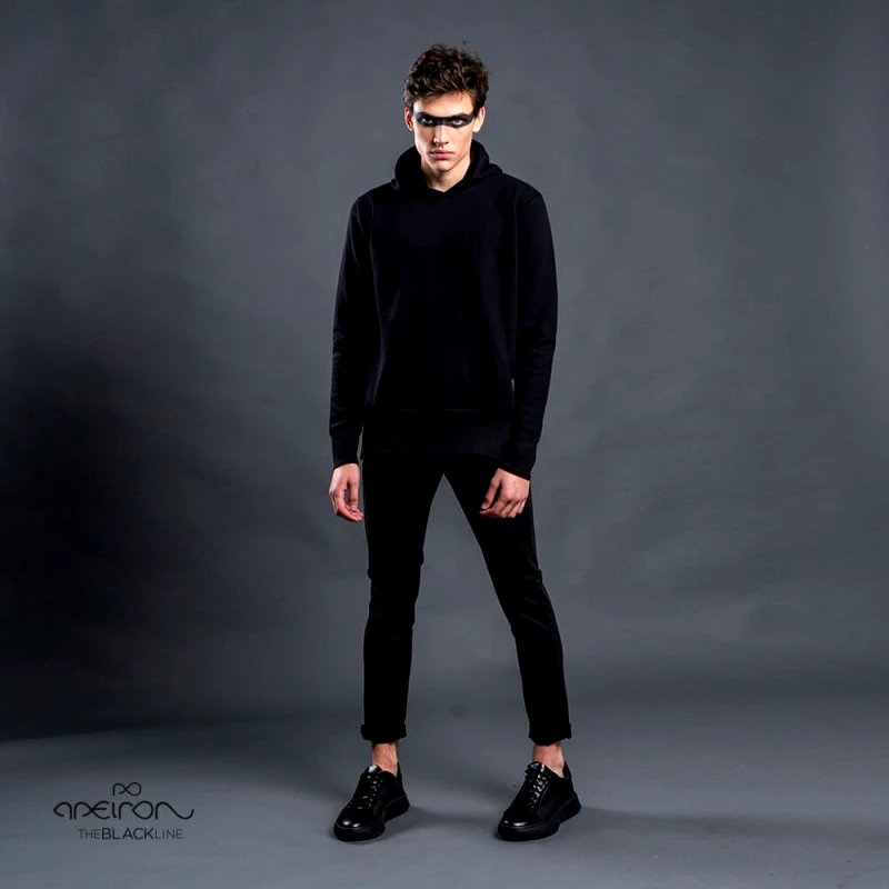 Prince Oliver Φούτερ Μαύρο με Κουκούλα Black Line Apeiron 100% Cotton (Modern Fit)