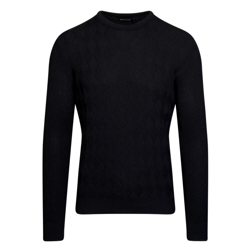 Prince Oliver Πουλόβερ Μαύρο Round Neck (Modern Fit)