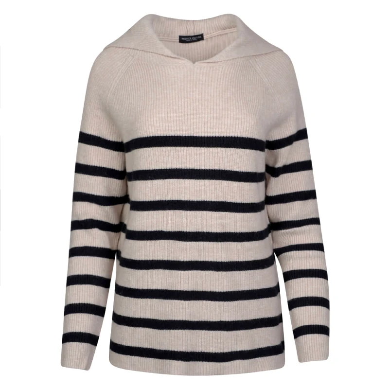 Prince Oliver Γυναικείο Πουλόβερ Ριγέ Μπεζ New Arrival
