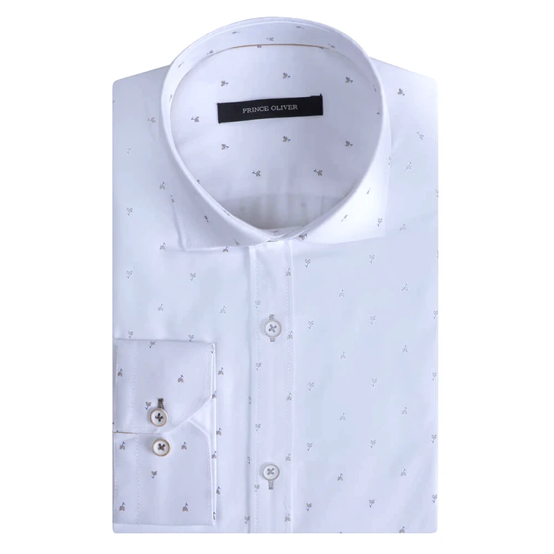 Prince Oliver Prince Oliver Πουκάμισο Λευκό Με Σχέδιο (Modern Fit)