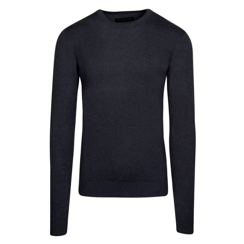 Prince Oliver Premium Πουλόβερ Ανθρακί Cashmere Blend Round Neck (Modern Fit)
