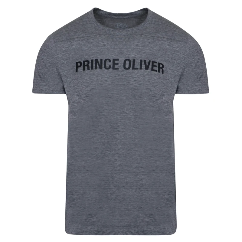 Prince Oliver Elegant Τ-Shirt Γρι Μελανζέ Round Neck (Italian Slim Fit)