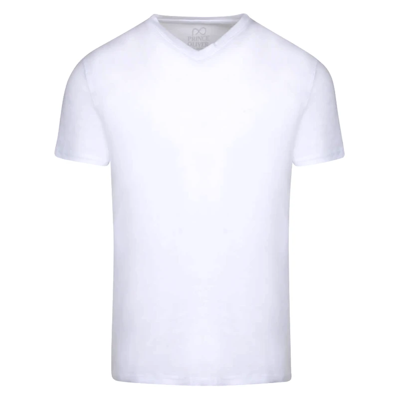 Prince Oliver Elegant Logo Τ-Shirt Λευκό V Neck (Modern Fit)