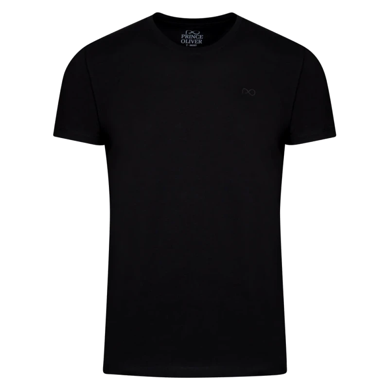 Prince Oliver Elegant Logo Τ-Shirt Μαύρο Round Neck (Modern Fit)