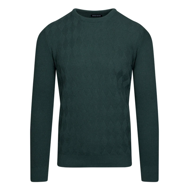 Prince Oliver Πουλόβερ Πράσινο Round Neck (Modern Fit)