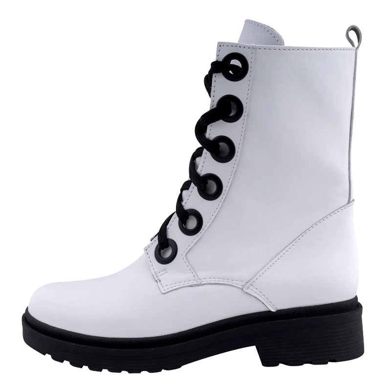 Prince Oliver Λευκά Biker Boots 100% Leather