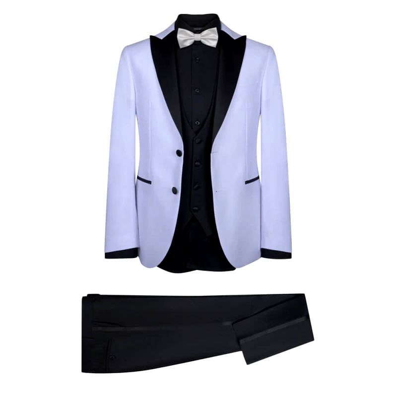 Prince Oliver Γαμπριάτικο Tuxedo Λευκό με Shawl Σατέν Πέτο (Modern Fit)