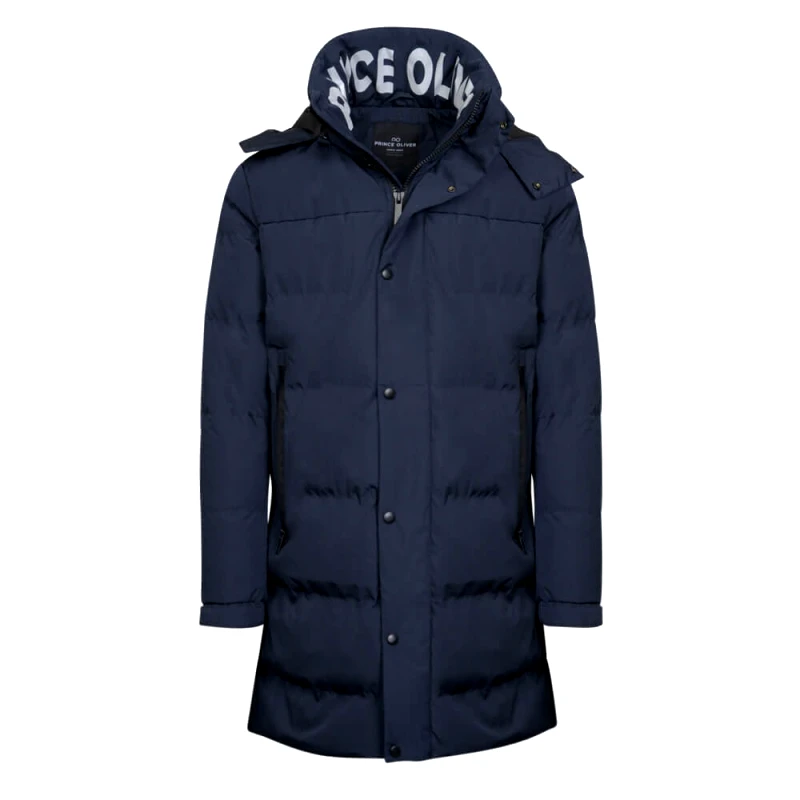 Prince Oliver Puffer Long Jacket High Performance Μπλε Με Αποσπώμενη Κουκούλα (Modern Fit) New Arrival