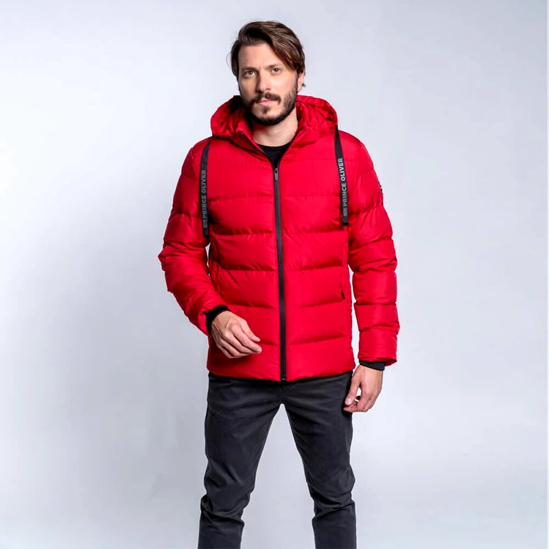 Prince Oliver Fashion Puffer Jacket Κόκκινο με Αποσπώμενη Κουκούλα (Modern Fit)