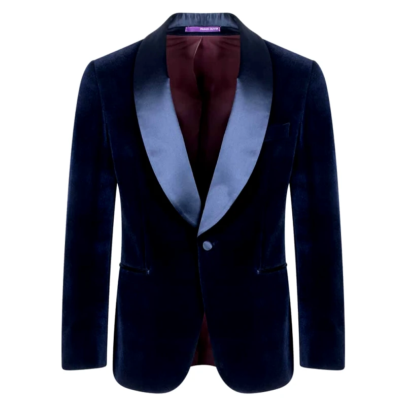 Prince Oliver Prince Oliver Velvet Blazer Μπλε με Shawl Σατέν Πέτο (Modern Fit)
