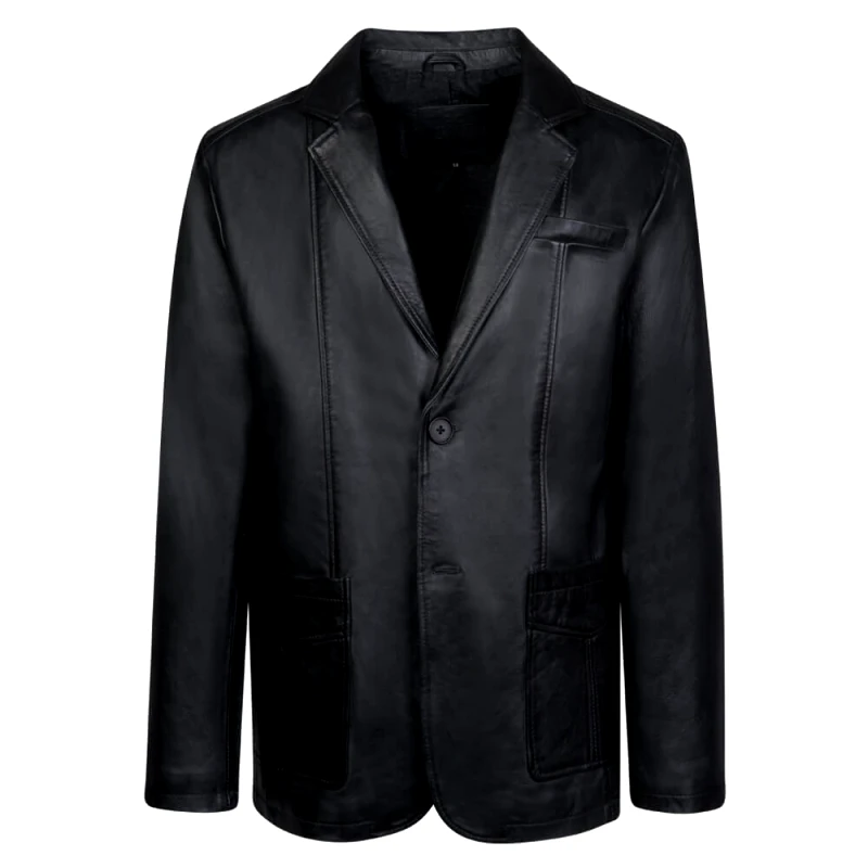 Prince Oliver Prince Oliver Δερμάτινο Σακάκι Mαύρο 100% Leather (Modern Fit)