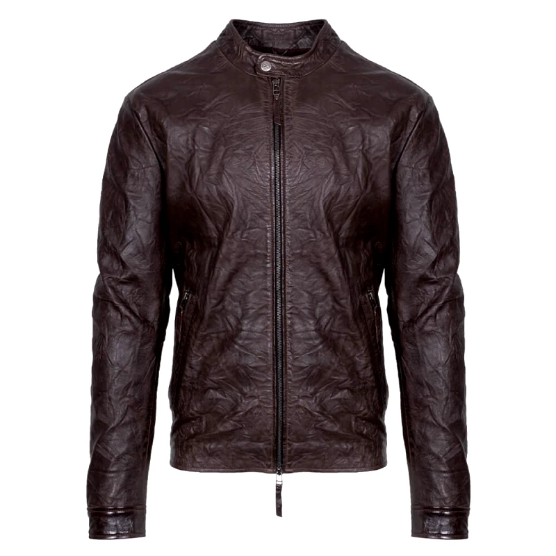 Prince Oliver Krinkle Racer Jacket Καφέ 100% Leather (Modern Fit)