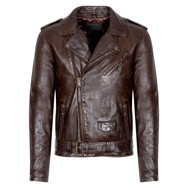 Prince Oliver Prince Oliver Perfecto Jacket Καφέ 100% Leather (Modern Fit)