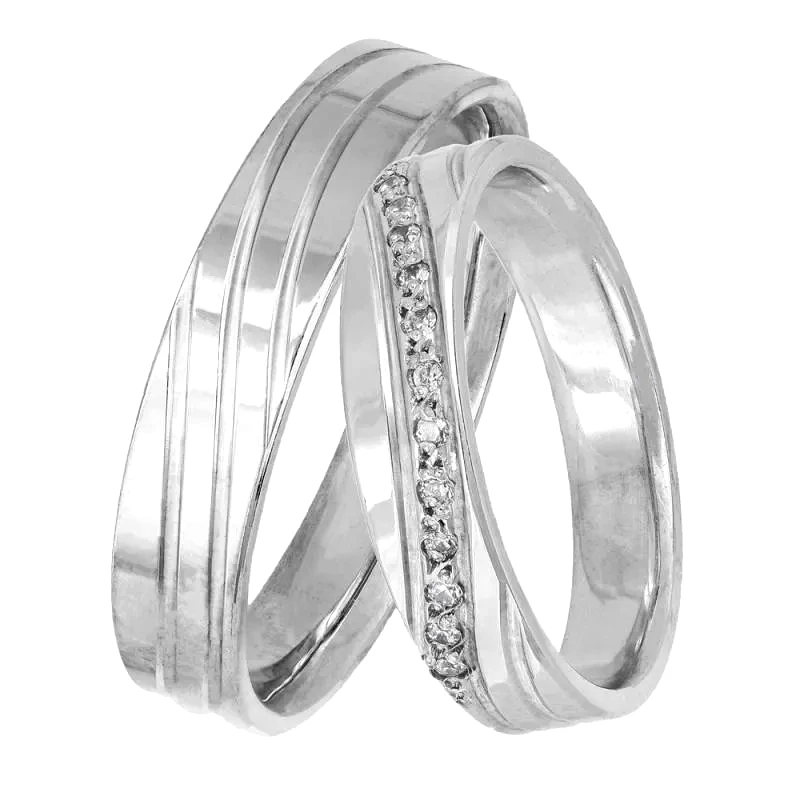 Βέρες γάμου λευκόχρυσες Κ9 με ζιργκόν 044659 044659 Χρυσός 9 Καράτια μεμονωμένο τεμάχιο