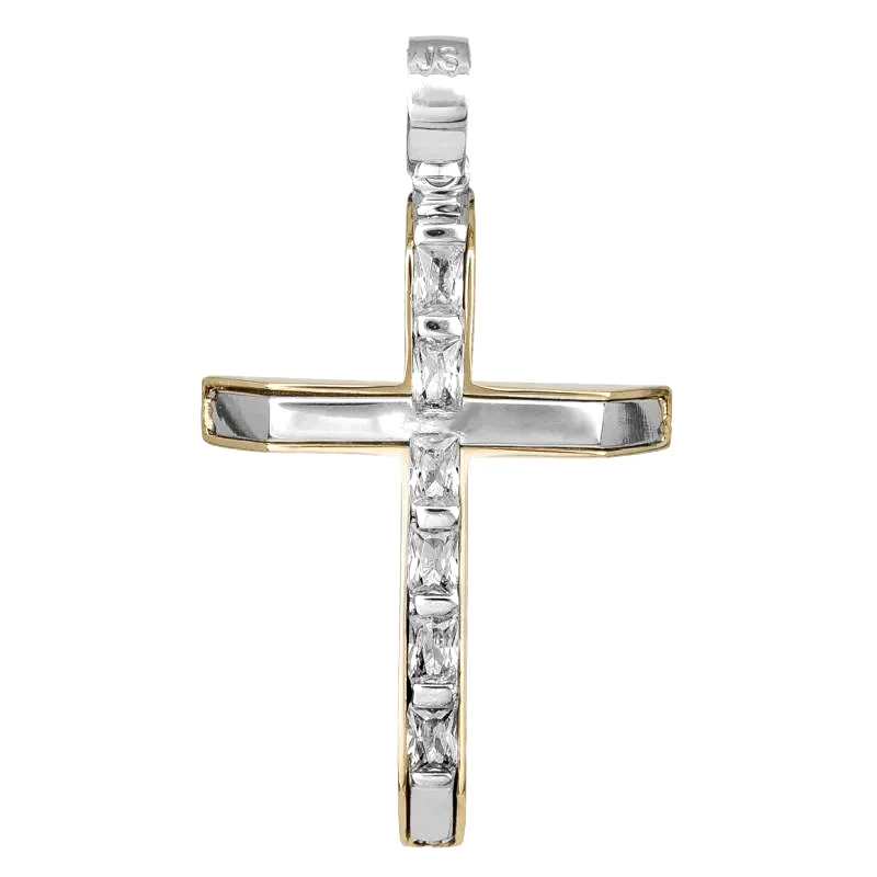 Σταυροί Βάπτισης - Αρραβώνα Γυναικείος πετράτος σταυρός Κ14 δίχρωμος 034144 034144 Χρυσός 14 Καράτια