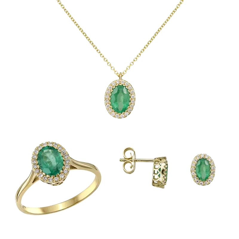 Χρυσό σετ αρραβώνα Κ18 με μπριγιάν και σμαράγδι SET032287 SET032287 Χρυσός 18 Καράτια