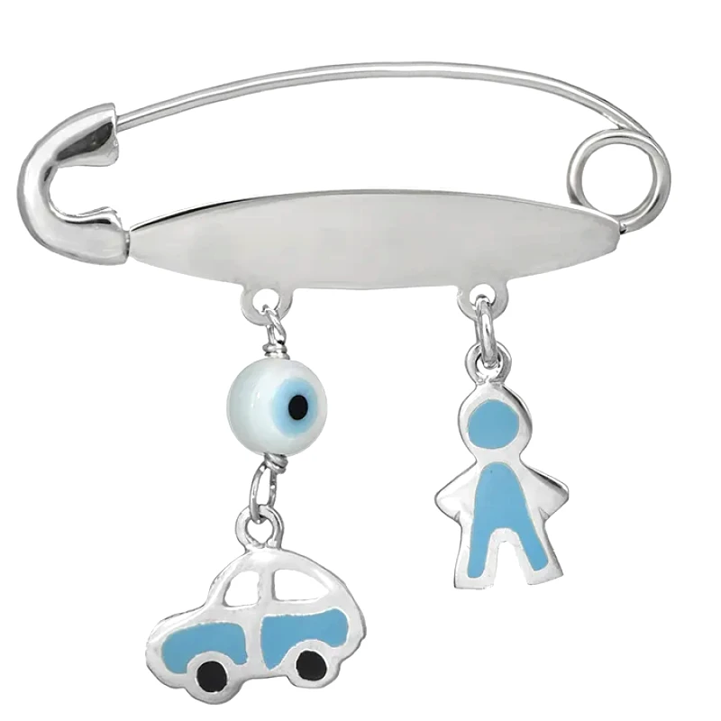 Λευκόχρυση παραμάνα- ταυτότητα Κ9 με μπλε αυτοκινητάκι 031335 031335 Χρυσός 9 Καράτια