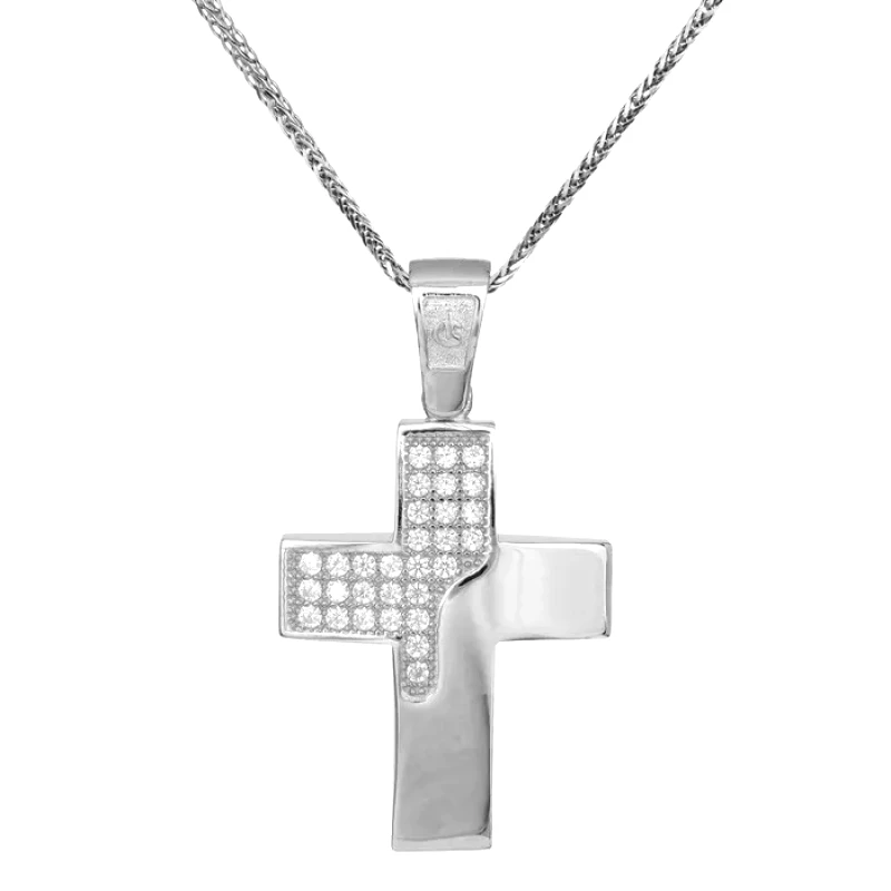 Βαπτιστικοί Σταυροί με Αλυσίδα Λευκόχρυσος σταυρός βάπτισης με ζιργκόν Κ14 σετ με αλυσίδα 035369C 035369C Χρυσός 14 Καράτια