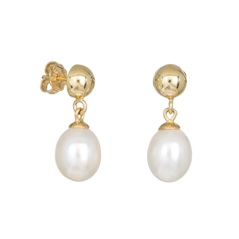 Χρυσά σκουλαρίκια με μπίλια και μαργαριτάρι Κ14 040012 040012 Χρυσός 14 Καράτια
