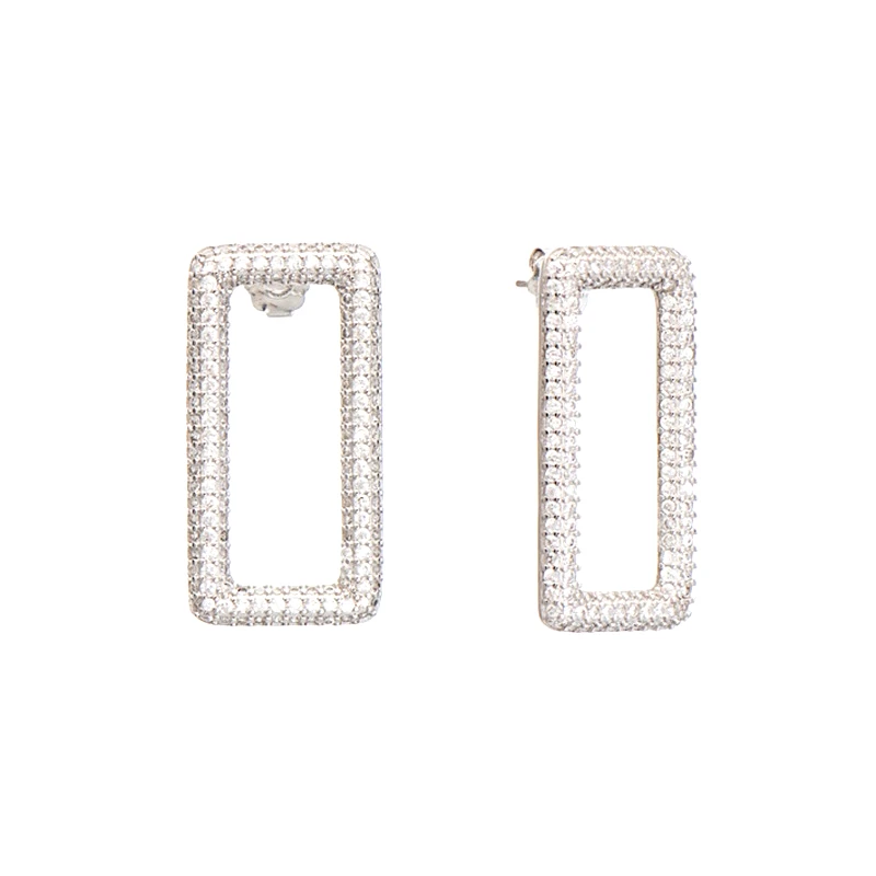 Ορθογώνια ασημένια σκουλαρίκια 925 με πέτρες ζιργκόν 050554 050554 Ασήμι φωτογραφία