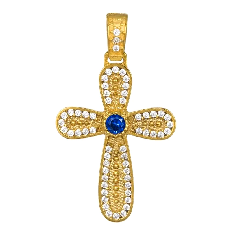 Σταυροί Βάπτισης - Αρραβώνα Γυναικείος βυζαντινός σταυρός με πέτρες Κ14 042012 042012 Χρυσός 14 Καράτια