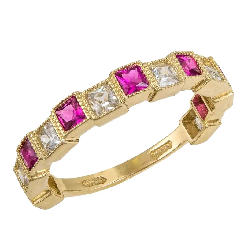 Σειρέ χρυσό δαχτυλίδι με καρέ πέτρες Κ14 040887 040887 Χρυσός 14 Καράτια