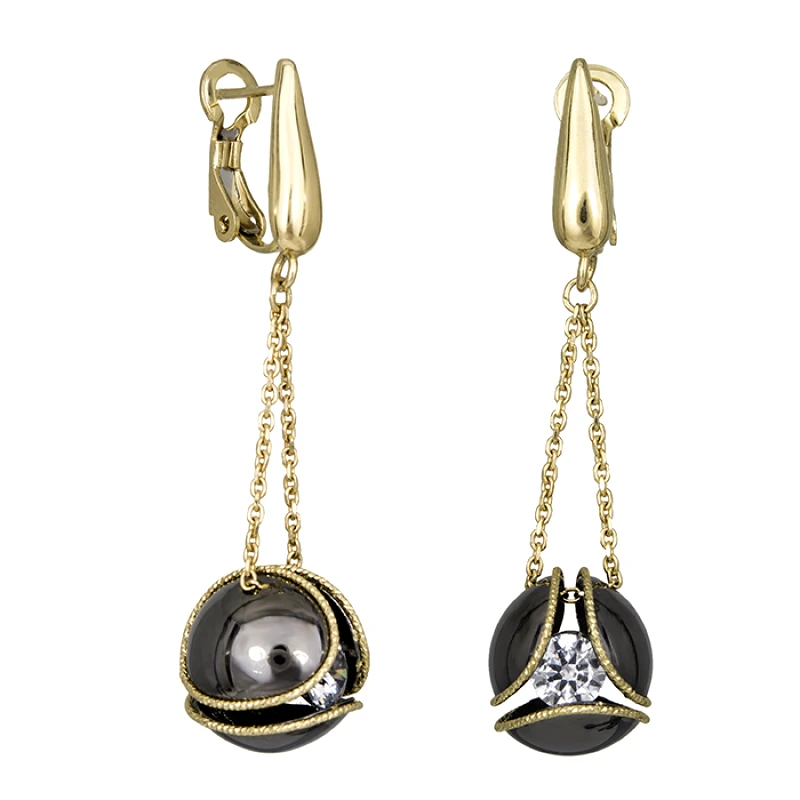 Κρεμαστά σκουλαρίκια Κ14 με μαύρη μπίλια 030402 030402 Χρυσός 14 Καράτια