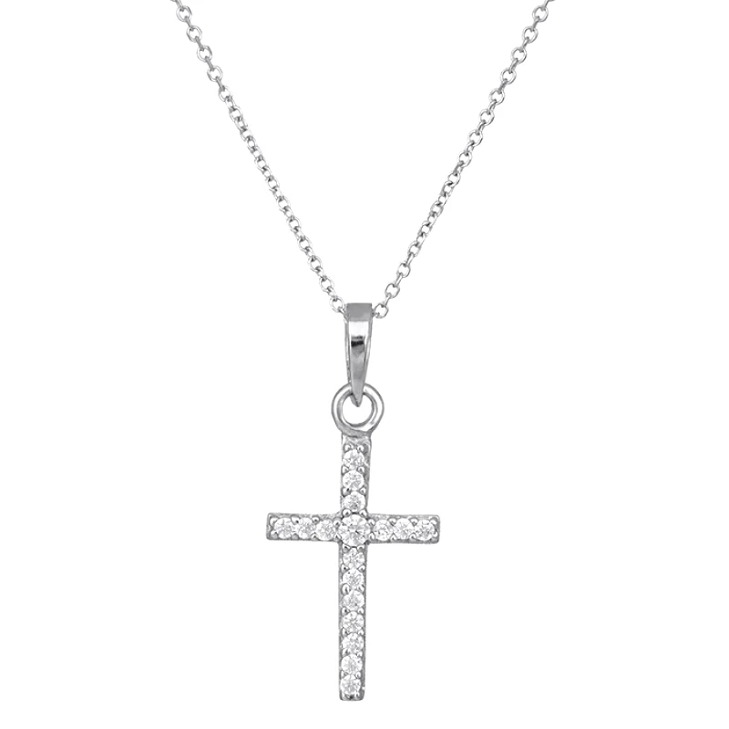 Λευκόχρυσο κολιέ Κ14 ολόπετρο σταυρουδάκι 028982 028982 Χρυσός 14 Καράτια