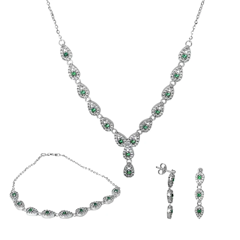 Σετ γάμου - αρραβώνα Κ9 με πράσινες ζιργκόν SET026705 SET026705 Χρυσός 9 Καράτια