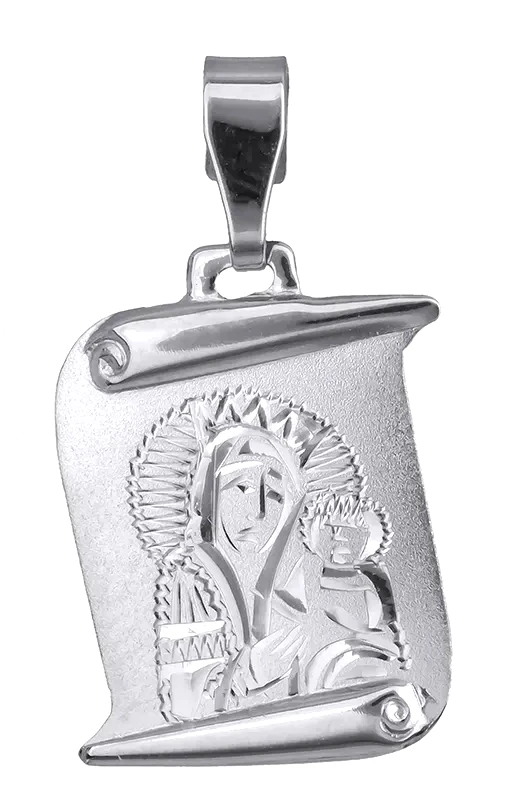 Φυλαχτό λευκόχρυσο Κ14 με την Παναγία 021004 021004 Χρυσός 14 Καράτια