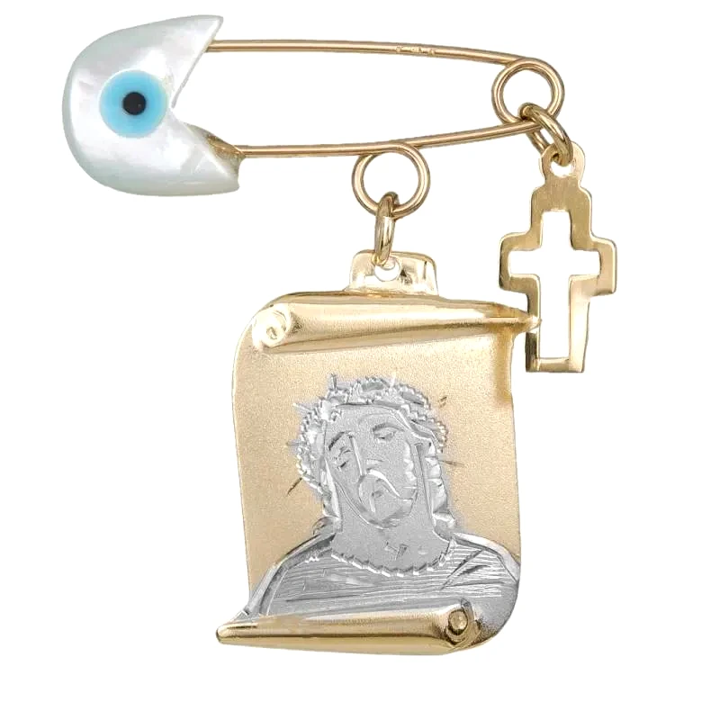 Χρυσή παιδική παραμάνα Κ14 με φίλντισι και φυλαχτό 034595 034595 Χρυσός 14 Καράτια