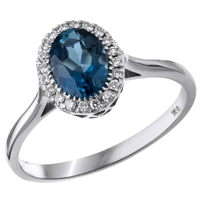 Λευκόχρυση οβάλ ροζέτα Κ18 με london blue 049615 049615 Χρυσός 18 Καράτια