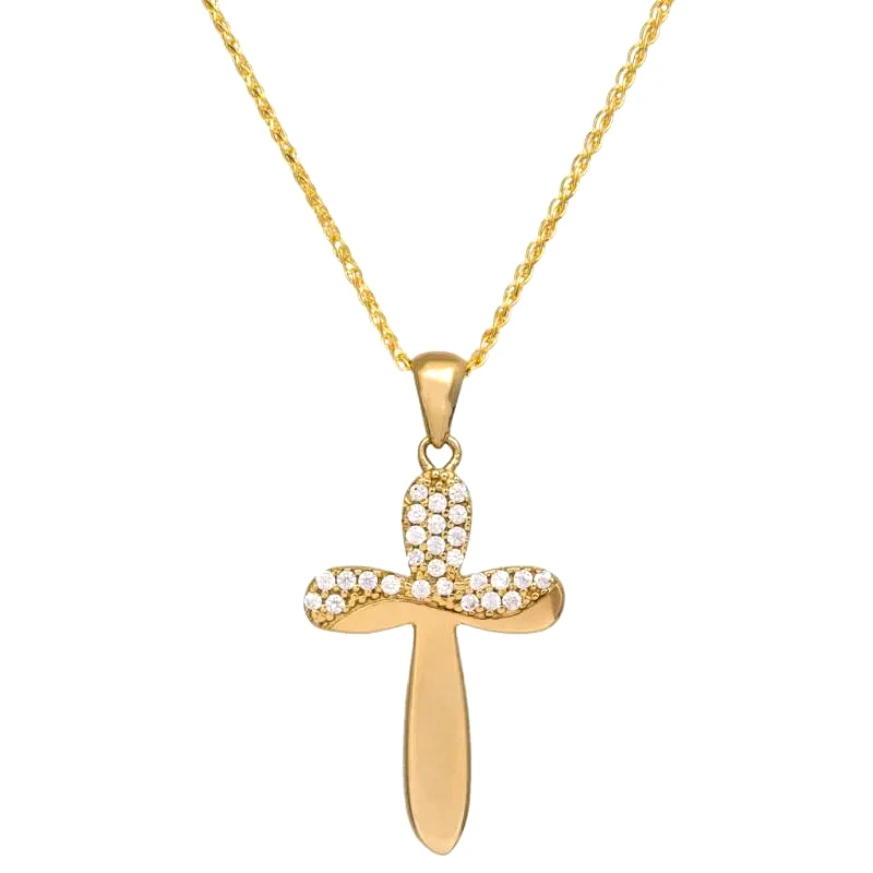 Σταυροί Βάπτισης - Γάμου Γυναικείος βαπτιστικός σταυρός Κ14 με ζιργκόν και αλυσίδα 048800C 048800C Χρυσός 14 Καράτια