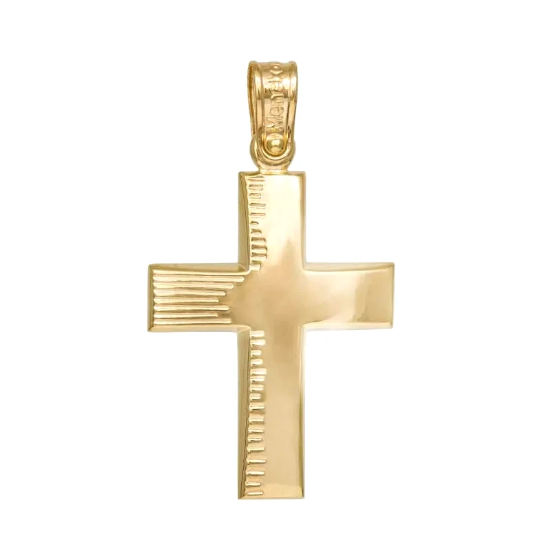 Σταυροί Βάπτισης - Γάμου Χρυσός ανδρικός σταυρός Κ14 με ανάγλυφη λεπτομέρεια 049168 049168 Χρυσός 14 Καράτια