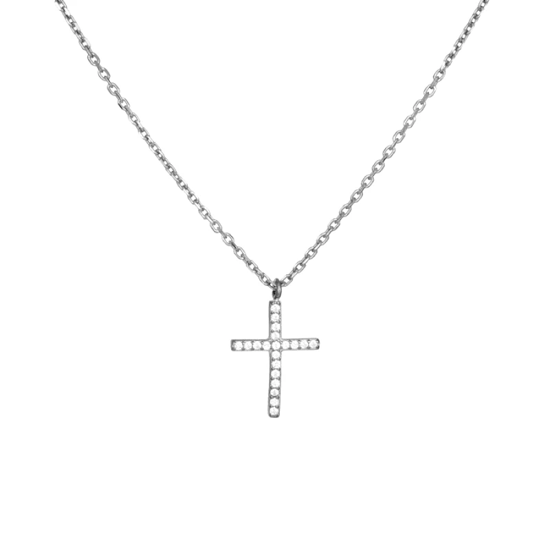 Ασημένιο κολιέ σταυρουδάκι με λευκά ζιργκόν 925 036301 036301 Ασήμι
