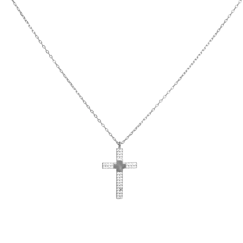 Χειροποίητο ασημένιο κολιέ 925 με σταυρό και ζιργκόν 050852 050852 Ασήμι