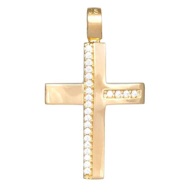 Σταυροί Βάπτισης - Γάμου Χρυσός γυναικείος σταυρός Κ14 με ζιργκόν 047797 047797 Χρυσός 14 Καράτια
