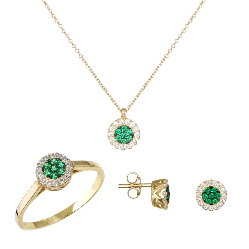 Σετ αρραβώνα με λευκά και πράσινα ζιργκόν από χρυσό Κ14 SET035577 SET035577 Χρυσός 14 Καράτια