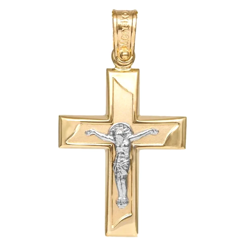 Σταυροί Βάπτισης - Γάμου Δίχρωμος βαπτιστικός σταυρός Κ14 με τον Εσταυρωμένο 049169 049169 Χρυσός 14 Καράτια