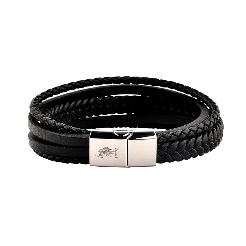 US POLO Bracelet Black Leather JW9069BR JW9069BR Ατσάλι