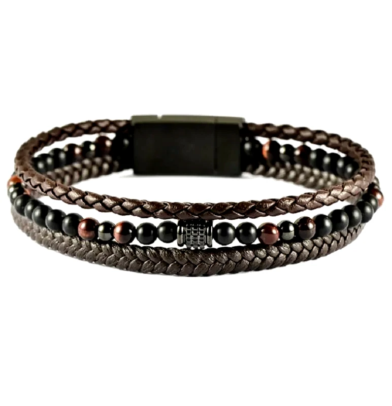 Ανδρικό τριπλό καφέ βραχιόλι U.S POLO Stainless Steel JW9222BR JW9222BR Ατσάλι