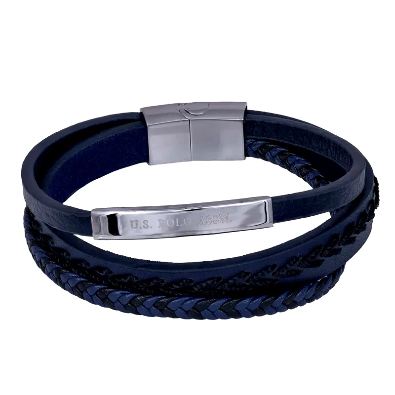 Ανδρικό δερμάτινο βραχιόλι U.S POLO με τρία μπλε λουράκια JW9269BR JW9269BR Ατσάλι