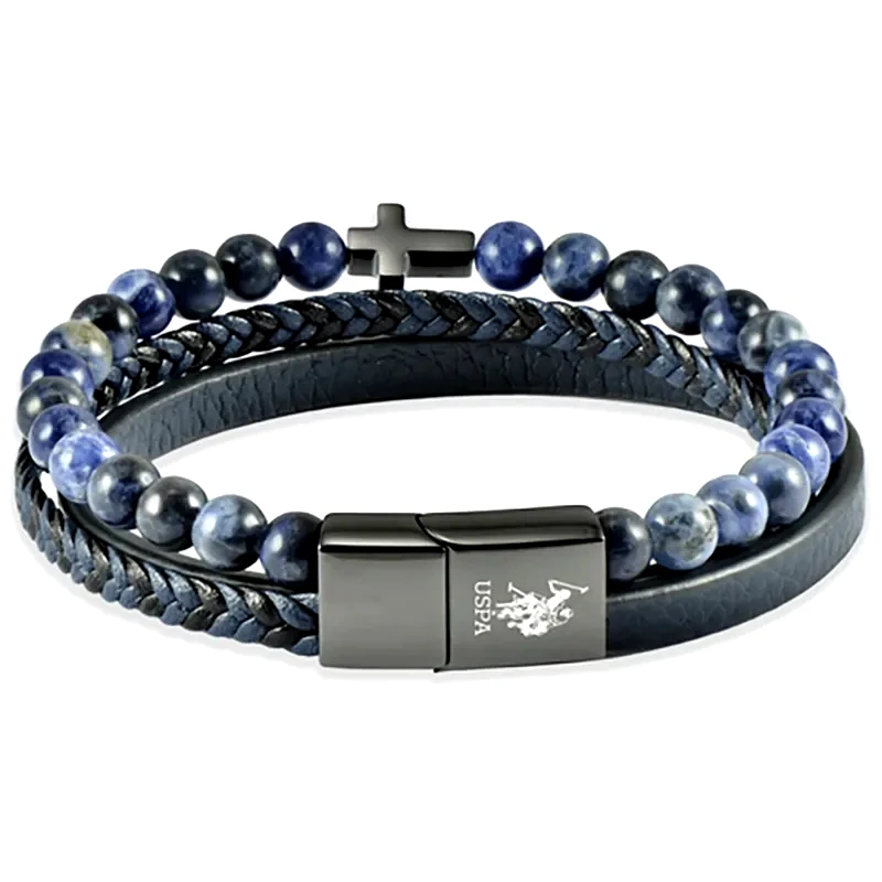 Ανδρικό δερμάτινο βραχιόλι U.S POLO με όμπρε μπίλιες JW9236BR JW9236BR Ατσάλι