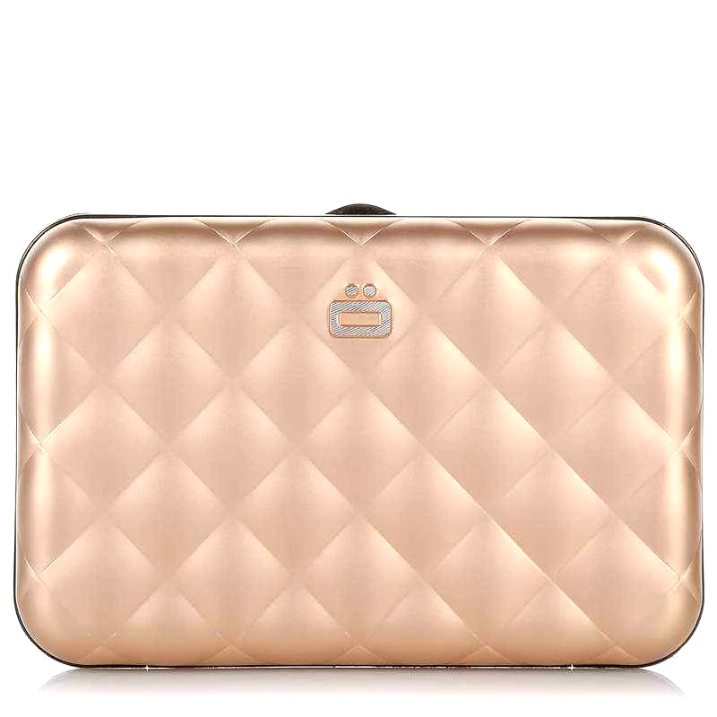 Ögon Designs Μεταλλική Καρτοθήκη Ögon Designs Lady Case Quilted Button RFID Safe Rose Gold